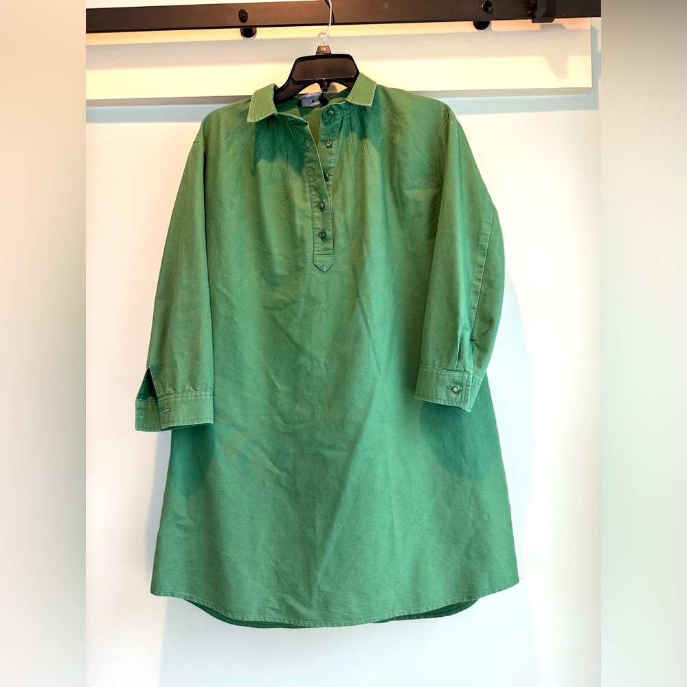 Green Cotton Shirt Dress - Casual Women's Dress